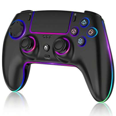 Wireless Controller With 7 Colors RGB Light For P-S5 Pro/Slim,Steam,IOS,PC Windows/Android 10 And Above,Support Microphone/Dual Vibration/Turbo/Programmable, With 3.5mm Audio Jack