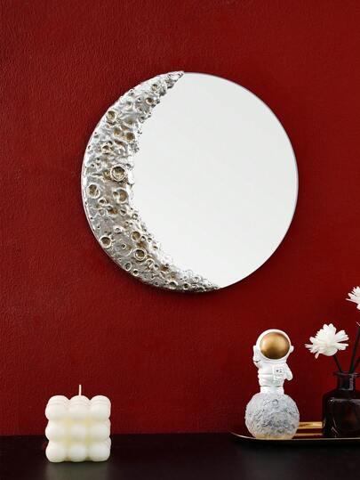 1pc Resin Material Moon Crater Mirror Decor Wall Hanging, Creative Moon Crater Mirror Surface Decoration For Home Living Room, Study, Bedroom, Holiday Party