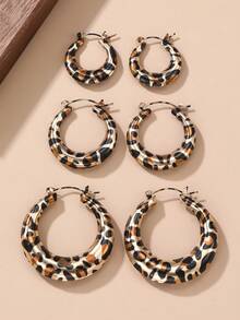 1/3对复古豹纹圈形耳环，优雅百搭，适合日常佩戴和派对场合。 - 彩色 - 查看 3