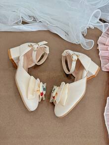 Cute Christmas Girls' Round Toe High Heel Bowknot Shoes, Great Gift For Little Girls On Christmas And New Year - Beige - View 20