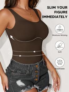 女士无袖背心，塑形显瘦，透气柔软，塑身衣，外出必备，Y2K风格 - 棕色 - 查看 3
