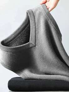 GRDR Men's Solid Color Knit Vest, Casual & Versatile - Grey - View 5