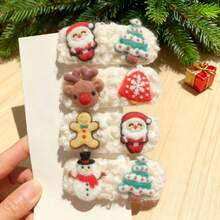 Festive Lamb Hair Clips - Plush Animal Design For Girls & Women, Christmas Hair Accessories - 薑餅人+聖誕老人 - 查看 2
