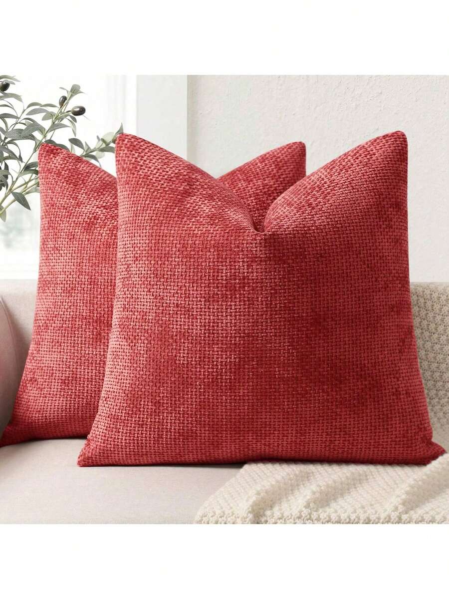 1 Vỏ gối trang trí bằng vải nhung, Vỏ gối sang trọng dệt mềm mại cho giường và ghế sofa phòng khách - Đỏ - Xem 1