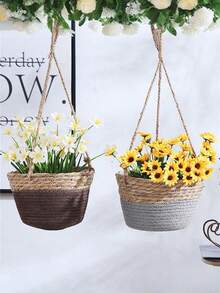 1pc Hanging Storage Basket, Potted Plant Organizer, Hanging Flower Pot, Wall Storage Basket, Balcony Flower Pot Flower Basket, Living Room Woven Hanging Basket, Wall Decor, Room Decor, Home Decor - Multicolor - View 9