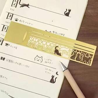 猫咪图案双面书签多功能礼品猫咪模板尺日记计划本笔记文具工具