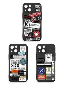 Funda de teléfono con gráfico de letra de eslogan negro, funda de teléfono con collage abstracto, avión, rayas y etiqueta gráfica negra, funda de teléfono con patrón de retazos vintage, funda de teléfono con protección de lente negra. Compatible con iPhone y Galaxy, funda de teléfono, funda compatible con iPhone 17 Pro Max, fundas, funda compatible con iPhone 13, funda compatible con iPhone 15, regalo de fiesta, versión internacional, no la versión nacional - Multicolor - Ver 17