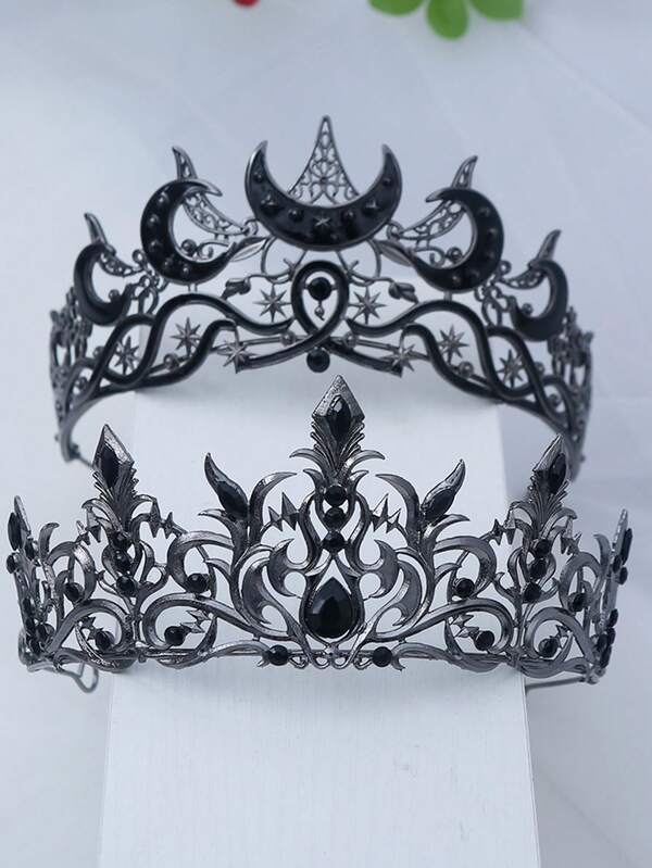 Baroque Vintage Couronne noire en alliage avec strass, accessoire de mariée, accessoire de robe de mariée, diadème pour fête d'anniversaire