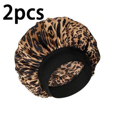 Silk Bonnet, Satin Bonnet Elastic Band Silk Sleep Cap Soft Adjustable Hair Cap Hair Wrap For Women Sleeping,Leopard Print Shower Cap