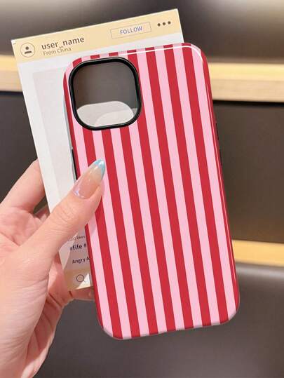 1pc Minimalist Striped Pattern Glossy 2-In-1 Filmstrip Phone Case, Suitable For Samsung/ 11/12/13/14/15/16/17 Pro Max