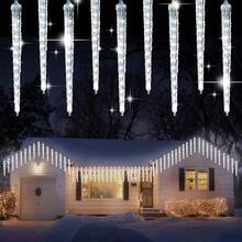 VOICEPTT Luces de Carámbano de Navidad, 4.3M 10 LED Carámbanos de Baja Presión, Impermeable IP44, Luces Parpadeantes de Hadas para Navidad, Aleros, Bodas, Decoración Exterior e Interior, Blanco Frío - 1 - Ver 1