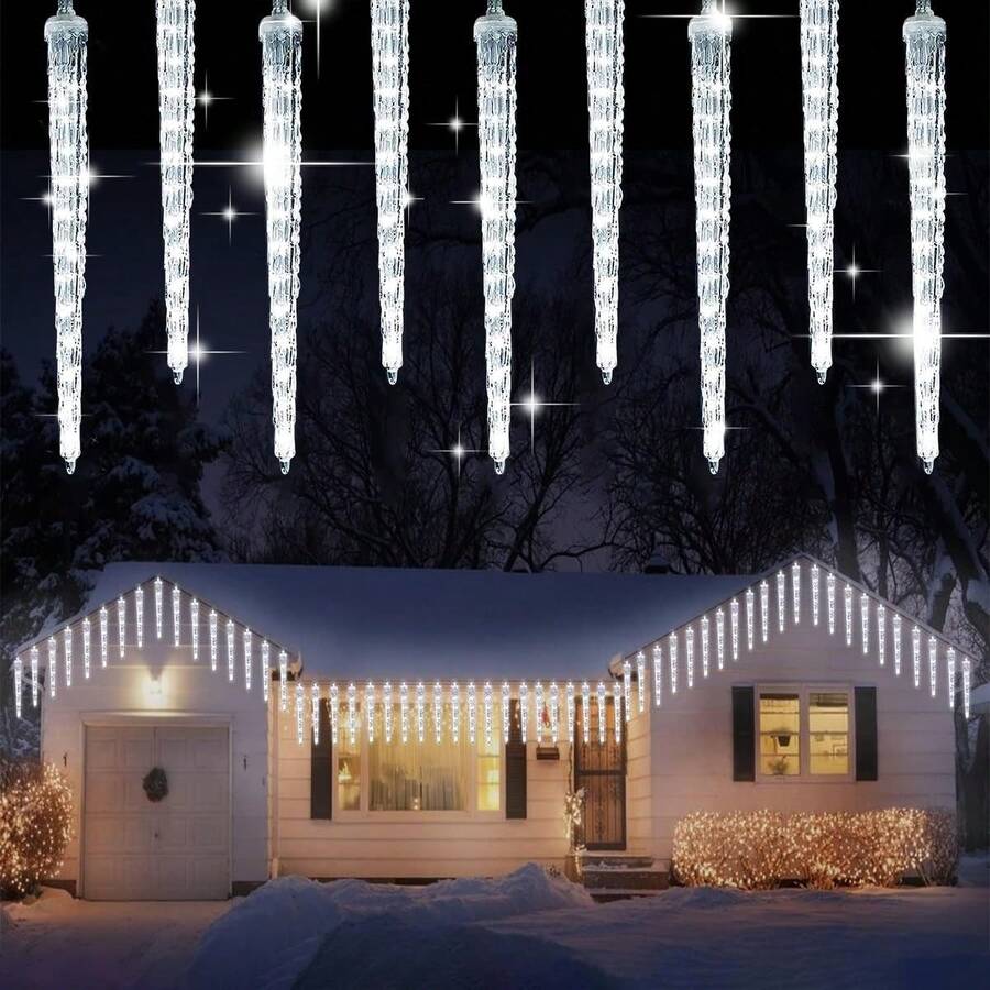 VOICEPTT Luces de Carámbano de Navidad, 4.3M 10 LED Carámbanos de Baja Presión, Impermeable IP44, Luces Parpadeantes de Hadas para Navidad, Aleros, Bodas, Decoración Exterior e Interior, Blanco Frío - 1 - Ver 1
