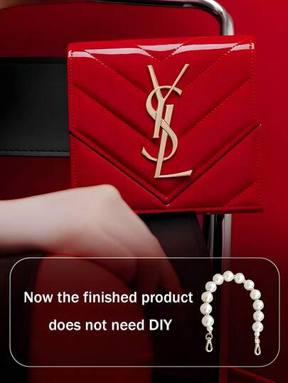Yves Saint Laurent 1pc Red Patent Leather Makeup Storage Bag With Pre-Punched Chain Holes, Comes With Chain, Can Be Used As An Elegant Evening Handbag, Women's Crossbody Bag, Wedding Bag, Suitable For Daily Use, Commuting, Parties, Christmas Gifts & Fashion Looks