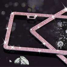 1PCS/2PCS Diamond Glitter Stainless Steel License Plate Frame, Ladies Car Decor, Comes With Easy Installation Kit And Start Button Sticker, For Car And SUV, American License Plate Standard, Fashion Accessory, Stylish Car Decor, Birthday, Holiday Gift - 粉紅色2pcs - 查看 5