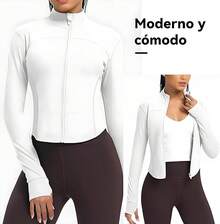 Chaqueta Deportiva Con Cremallera Para Mujer,Sudadera Deportiva Informal De Estilo Corto Para Mujer,Apto Para Correr,Yoga,Deportes Y Ocio - blanco - Ver 7