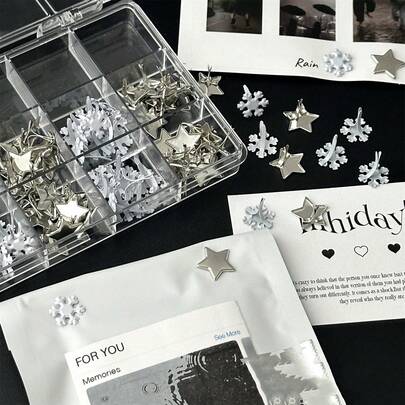 10 Five-Pointed Star Snowflake Two-Foot Studs, Fixed Decorative Accessory Two-Foot Studs, Creative Diy Material Packaging Irregular Material, Suitable For Valentine's Day Gift Decoration, Wedding Party, Home Decoration, Birthday Gift, Wedding Decoration, Packaging Gift Box Decoration.