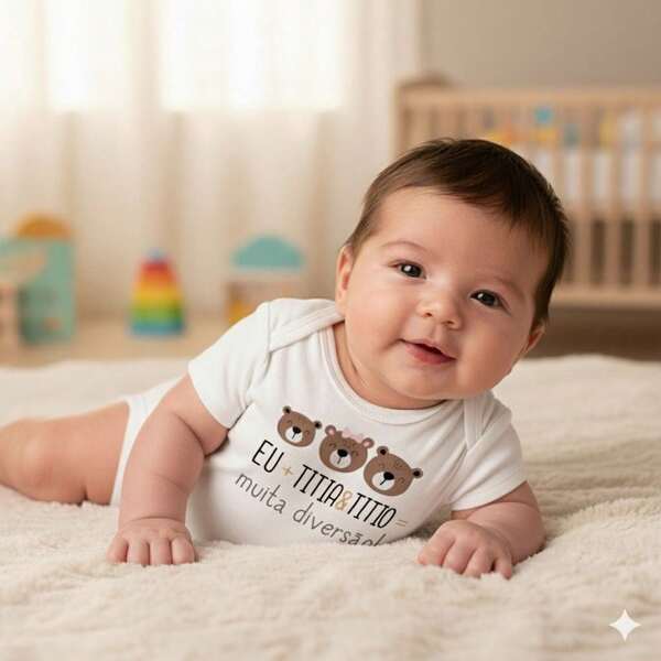 Body Bebê Unissex com Estampa de Ursinhos Ideal para Presentear Titia e Titio Tamanhos P M G