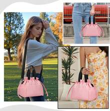 11L Bolsa de Almuerzo con Cordón de Tela Oxford,Lonchera Termica para Mujer y Hombres,Impermeable Reutilizables Lonchera,con Asa y Correa de Hombro Ajustable,para Oficina,Picnic,Camping - Morado - Ver 3