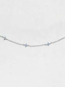 Nooxian 1 pieza Collar de mujer, estilo bohemio con borlas, colgante de trébol de cuatro hojas de cobre con circonita cúbica, accesorio diario como regalo - Plateado - Ver 4