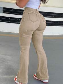 GILIPUR 新款Y2K喇叭牛仔裤，高腰修身弹力休闲优雅复古极简街头风，秋冬春装复古时尚，新年、情人节理想礼物，展现精致休闲风格，适合正式场合、休闲晚餐和音乐会。 - 卡其色 - 查看 11