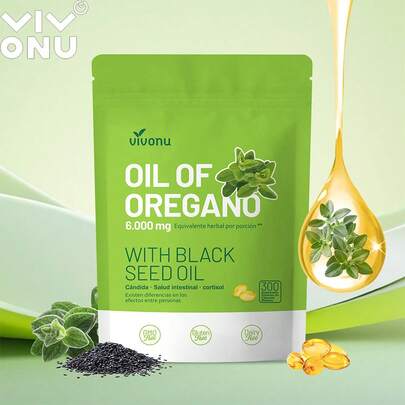  VIVONU El aceite de orégano contiene aceite de semilla negra, aceite de cápsula de orégano de equilibrio, cápsulas blandas de aceite de orégano orgánico, perejil, bairiquina, no modificado genéticamente