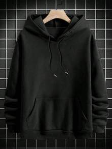 Sudadera con capucha de otoño e invierno para hombre, de manga larga, a la moda, informal, versátil, básica, informal - Negro - Ver 2