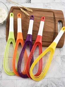 1pc Rotary Egg Beater, 2-In-1 Collapsible Balloon & Flat Whisk, Kitchen Tool, Manual Egg Whisk, Kitchen Gadgets, Cake Cream Beater & Dough Mixer, Baking Tool, Kitchen Accessories, Home Kitchen Supplies - Multicolor - View 4