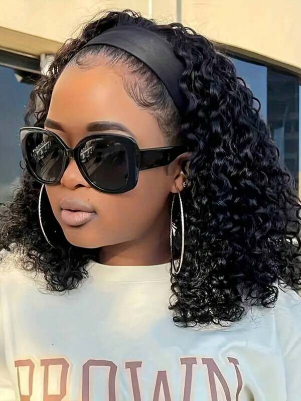 Brazilian Kinky Curly Headband Wig Human Hair Glueless Kinky Curly Human Hair Wigs For Women Easy To Go