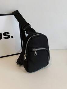 黑色尼龙迷你运动胸包/手机包斜挎包 - 黑色 - 查看 6