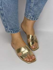 Women's Flat Sandal, Model H, With Modern Detail - Vàng - Xem 3