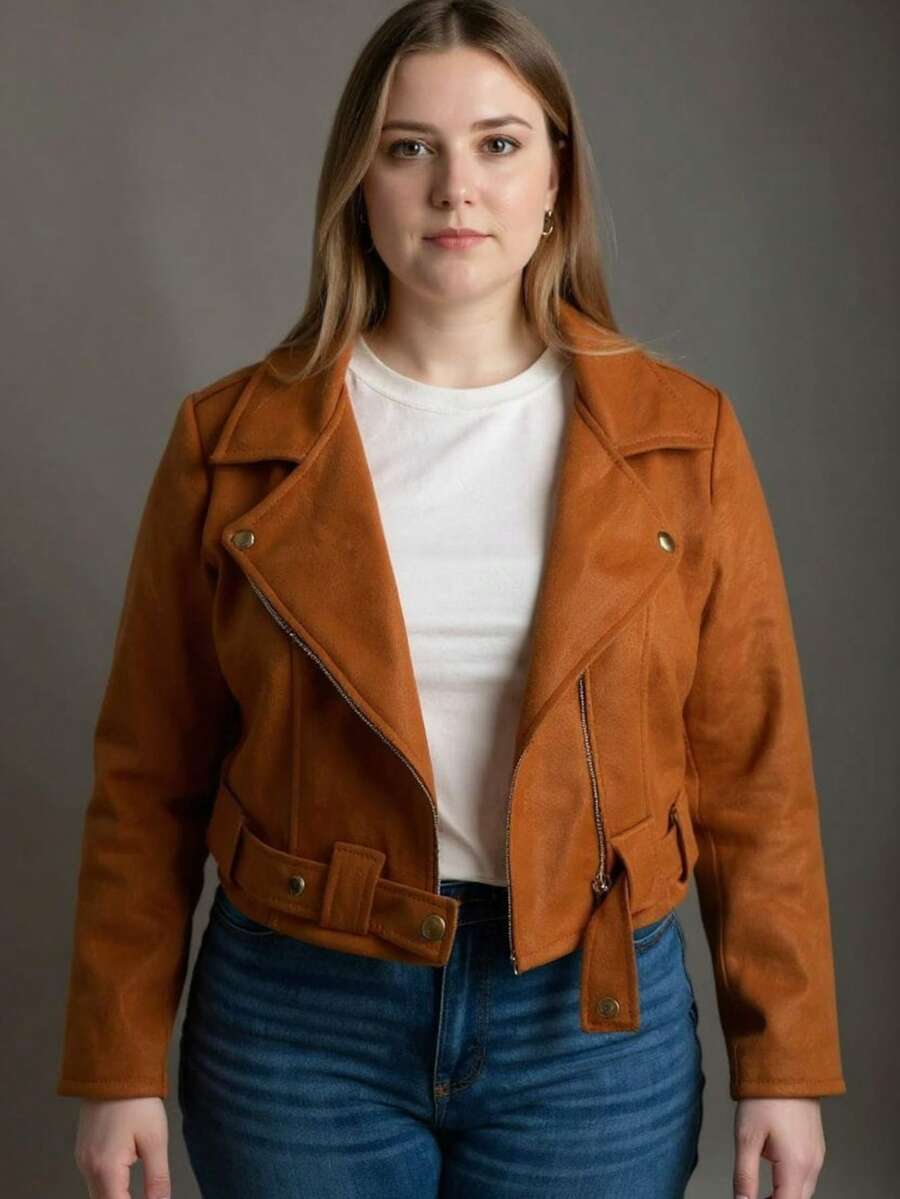 Women's Suede Premium Jacket - Camel - View 1