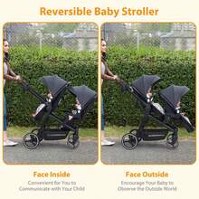 Carriola Doble Tandem para Recién Nacido y Niño, Asiento Reversible, Plegable, Arnés de 5 Puntos, Respaldo y Capota Ajustable, Cesta de Almacenaje, Gris Oscuro – Double Stroller - Gris Oscuro - Ver 3