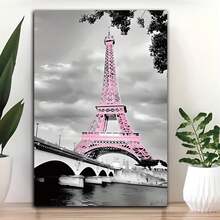 1pc Eiffel Tower Canvas Wall Art - Pink Paris Theme Unframed Poster For Home & Office Decor - Versatile In Living Room, Bedroom, Classroom, Restaurants - Multicolor - View 1