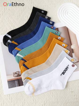 5双男士多色船袜，字母设计，舒适休闲，吸湿排汗，独特，个性化礼品之选