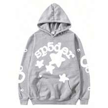 Y2K Black Essentials Hoodie Spider Web Fashion Printed Star Hoodie Hip Hop Aesthetic Graphic Hoodies Gothic Emo Junk Punk Hoodie - Xám - Xem 8