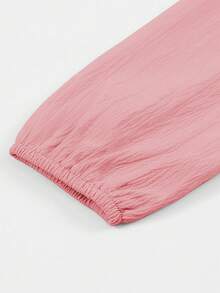 Blibean Tween Girls' Loose Solid Color Ruffle Trim Stand Collar Blouse, Back To School Season - Pink - View 10