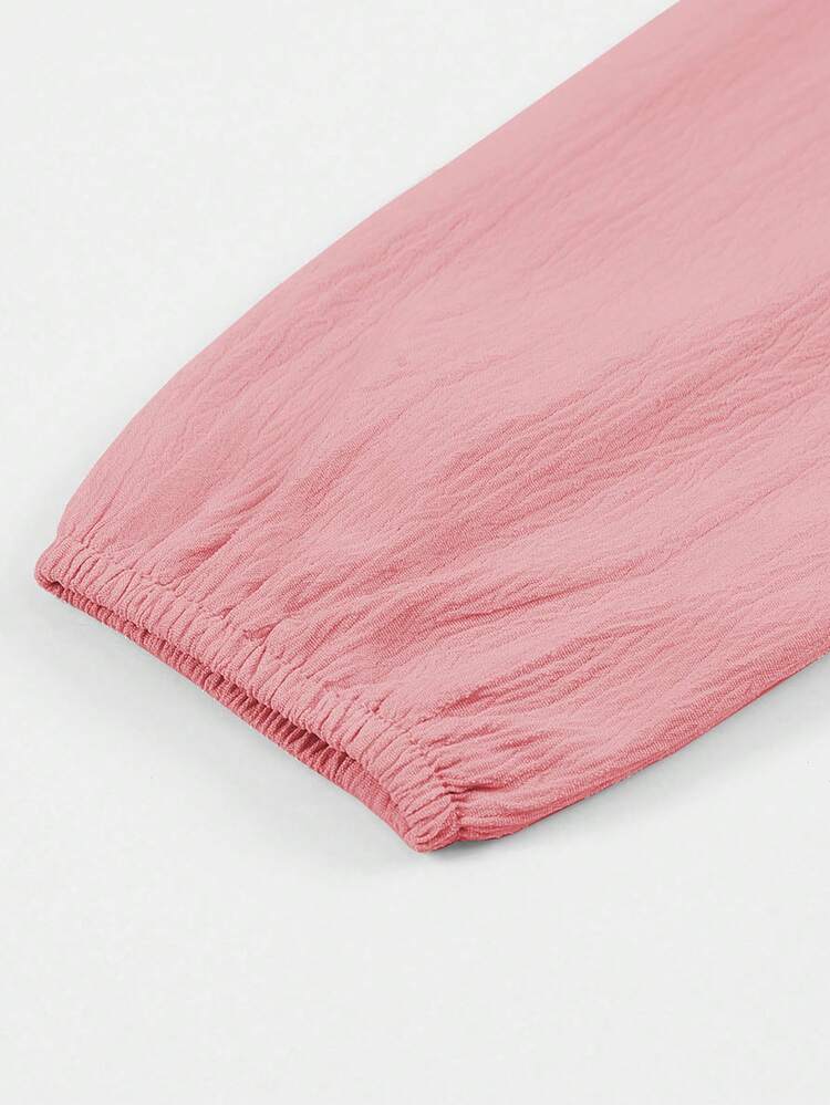 Blibean Blusa de Meninas Pré-Adolescentes com Gola Alta, Babado e Cor Sólida Folgada, Temporada de Volta às Aulas - Rosa chiclete - Visão 10