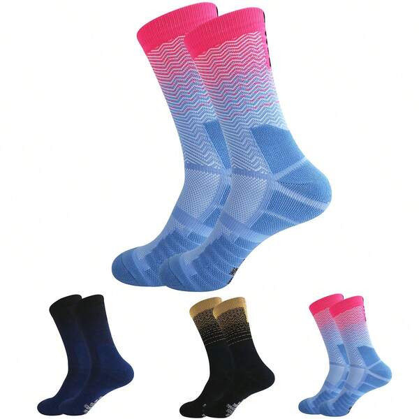 3 Pairs/Set Professional Cycling Socks, Running Sports Socks For Men & Women, Absorbent Terry Cushion Crew Socks, Suitable For Basketball, Autumn/Winter