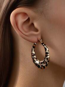1/3对复古豹纹圈形耳环，优雅百搭，适合日常佩戴和派对场合。 - 彩色 - 查看 2