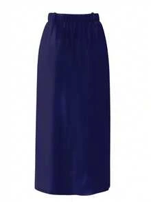 女士时尚针织A字长裙，带实用口袋，中等弹力