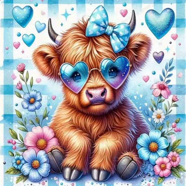 طقم رسم الماس DIY - بقرة كرتونية جميلة | ألماس أكريليك دائري وربعي كامل | فن موزاييك يدوي ديكور المنزل | فكرة هدية فريدة