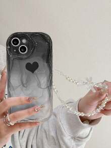 Heart Cream Wavy Transparent Painted Detachable Bracelet Cute Candy Painted Shockproof Creative Phone Case Compatible With IPhone 10/17/17Pro/17ProMax/16/16Pro/14 - Multicolor - View 3