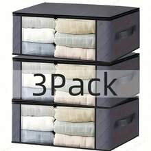 3 Stücke faltbare Aufbewahrungstaschen mit transparentem PVC-Fenster, graue Stofforganisatortaschen für Kleidung und Decken, mit Reißverschluss, 12.2 X 3.9 X 6.3 Inches, ideal für tägliche Fahrten und Umzüge, 1 Tasche, 3er-Set, 1 Größe, Schmuckkasten