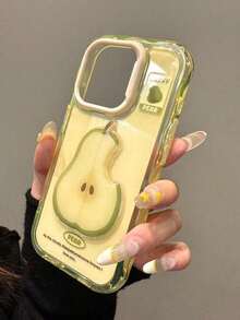 时尚防震手机壳，带挂绳，卡通苹果梨图案，适用于 17 Pro Max、17 Pro、17 Air、17，凸起边缘设计，防震，带挂绳保护套，春季礼物之选 - 黃色 - 查看 4