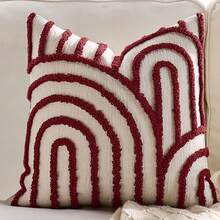 1 buah/2 buah Set Sarung Bantal Pola Geometris Setengah Lingkaran, Sarung Bantal Persegi Bordir Beludru Lingkaran Kanvas, Untuk Penggunaan Sehari-hari di Kamar Tidur, Ruang Tamu, Sofa, Halaman, Dekorasi Taman, Tanpa Isi 30*50cm 45*45cm - Burgundy - View 8