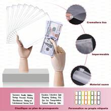 Organizador de Dinero A6, Organigastos Tipo Cartera Cuero con 12 Sobres Transparentes con Cierre, 12 Hojas de Planificador de Presupuesto de Finanzas, Libreta de Ahorro y Gastos con 3 Pegatinas, Rosa - Rosa - Ver 7