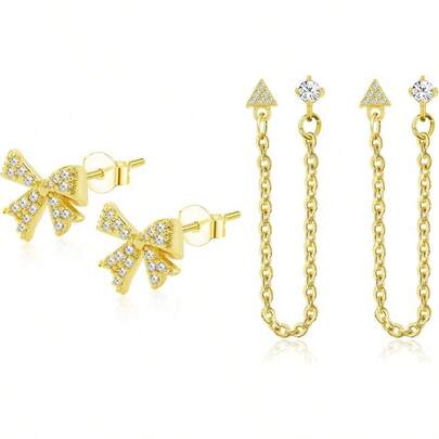 Tiny Stud Earrings Women 14K Gold Pleted Dainty Small Hoop Earrings Set CZJewelry Women