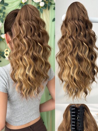 Claw Shaped Ponytail Extension Hair Accessory With Multi Colored 18 Inch Water Ripple Heat-Resistant Fiber Synthetic Ponytail Wig, Suitable For Women's Parties And Daily Use