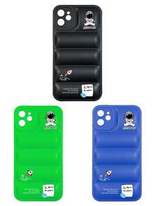 3 piezas Funda de teléfono acolchada minimalista de astronauta en 3D, compatible con iPhone, 17 Pro Max, cubiertas de funda de teléfono, funda de teléfono linda, compatible con iPhone 13/14/15/16/16 Plus/16 Pro Max - Multicolor - Ver 16