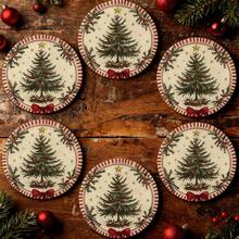 6pcs/Set Round Wooden Coasters, Red Striped Christmas Wreath & Tree Design - 10cm, Suitable For Hot & Cold Drinks, Perfect For Coffee Table Decor And Home Decor, Tabletop Protection, Ideal Housewarming Gift, 2D Printed, Coasters, Kitchen Decor, Kitchen Accessories, Dining Table Decor, Home Decor, Christmas Decor, Christmas Gift, Holiday Gift, Available In 1 Set, 2 Sets Or 3 Sets